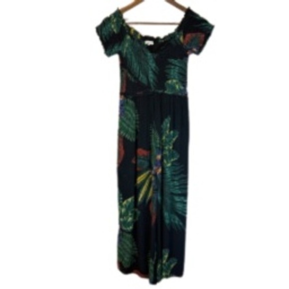 Patrons of Peace Tropical Print Smocked Bodice Cropped Jumpsuit Size Small - Picture 4 of 8